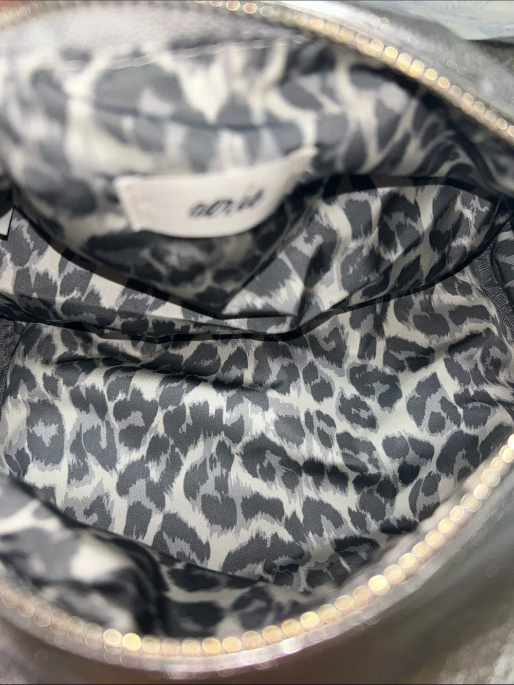 NWT aerie Metallic Silver Cosmetic Pouch with Leopard-Print Lining with Ulta Set